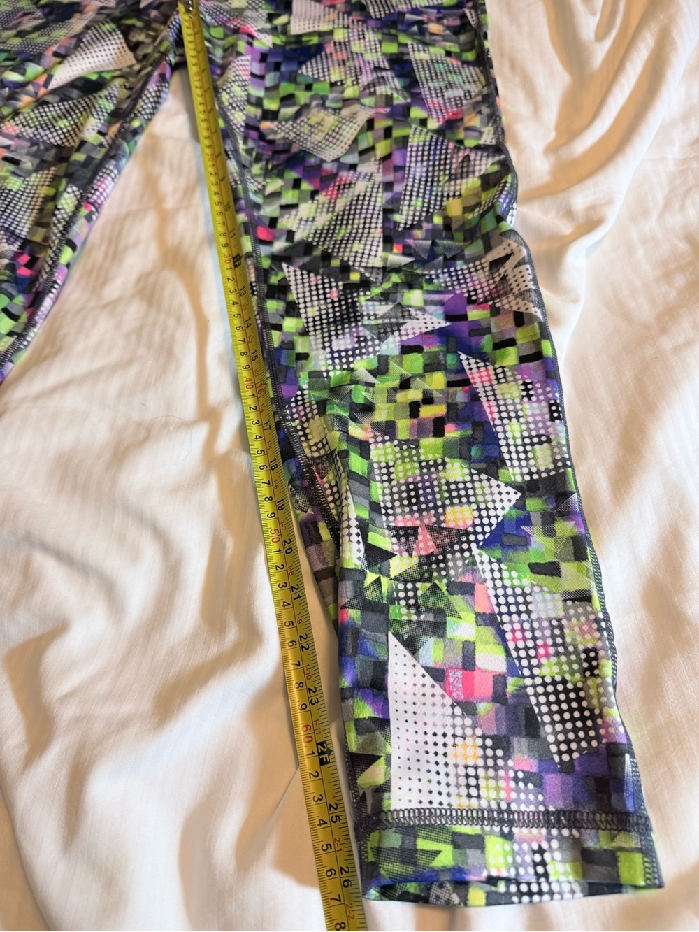 FILA Neon Geometric Running Leggings in Purple, Green, Pink, Blue & Black - Picture 4 of 5